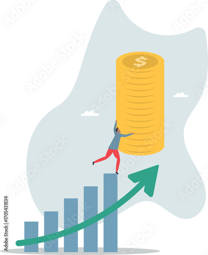 Increase revenue, income or investment profit, growing income or wealth, growth chart diagram or savings and investment return.about a man and his life.