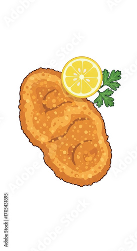 Delicious Fried Chicken Cutlet with Lemon and Parsley Garnish.