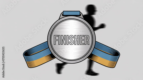 Finisher medal with runner silhouette, representing accomplishment and perseverance in completing a race