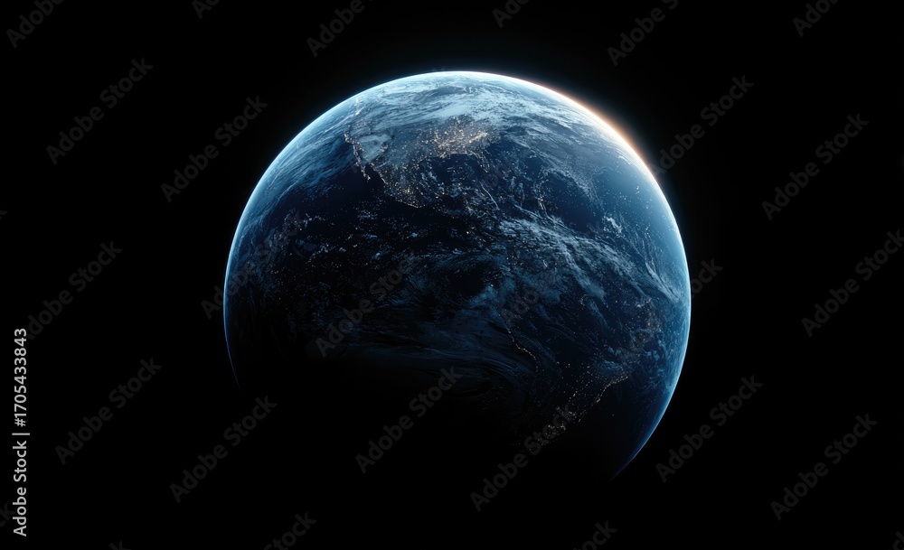 Fototapeta premium Earth seen from space, continents highlighted, dark background