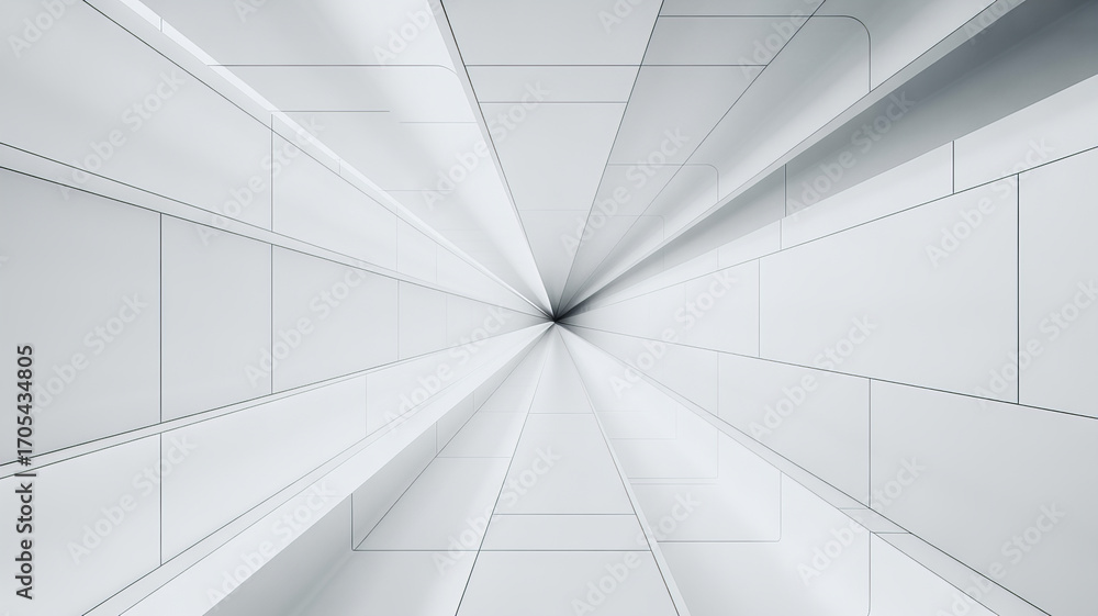 Obraz premium Abstract tunnel interior with converging white panels 