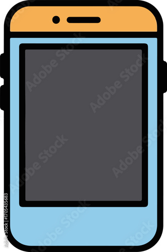 Flat single 2D icon representing a smartphone, featuring a blank screen, speaker grills, and an orange earpiece, with a clean and modern design perfect for digital use