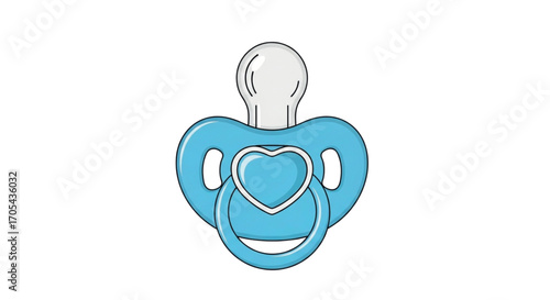 Blue baby pacifier with heart design.