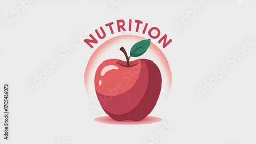A red apple with the word nutrition above it is a symbol of healthy eating and a balanced diet