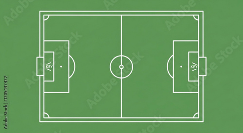Detailed football field layout showcasing precise markings, ideal for sports analysis, coaching diagrams, and strategic game planning, offering a clear and professional presentation