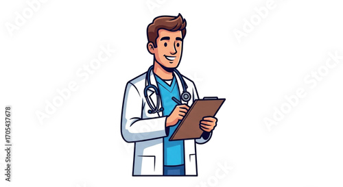 Doctor holding a clipboard and stethoscope.