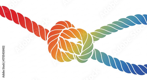 Stunning rainbow rope knot illustration symbolizing unity and connection, vibrant gradient design, perfect for teamwork, collaboration, and relationship concepts, scalable vector graphic
