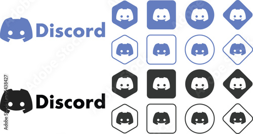 Discord Logo Icons set. Square, Round, Circle, styles icons. social network logos. social media icons.  Instant messaging social platform