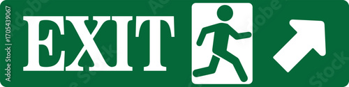 Green and white emergency exit sign with a running person pictogram and a directional arrow. Free Download Green and white emergency exit sign with a running person pictogram and a directional arrow. - GFXLoad