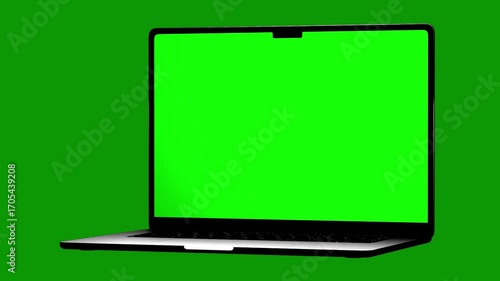 Realistic Laptop with Empty Screen Animation Isolated on Green Screen Background Chroma Key