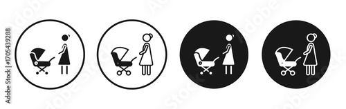 Woman with Baby Stroller icons vectors for apps and web.