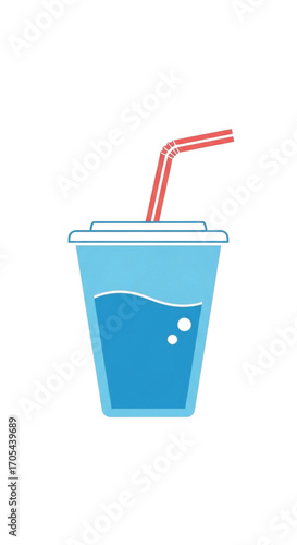 Blue drink with straw and bubbles.