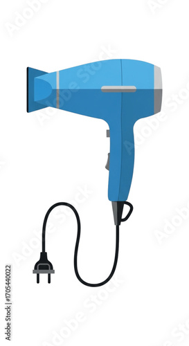 Blue Hair Dryer With Black Cord and Plug.