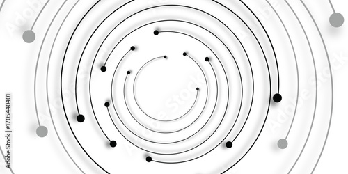 Technological background with radial line attach with circle | Abstract futuristic concept cut off circle gray white color background