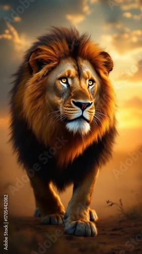 Wallpaper Mural Majestic lion walking sunset Torontodigital.ca