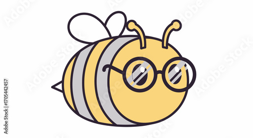 This adorable, intelligent cartoon bee, wearing round spectacles, symbolizes wisdom, diligent learning, and the pursuit of knowledge with a friendly, whimsical charm.
