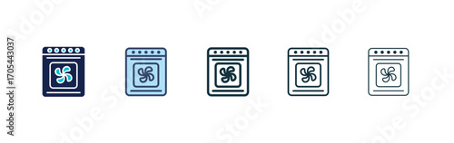 Convection turbofan stove icons vectors for apps and web.