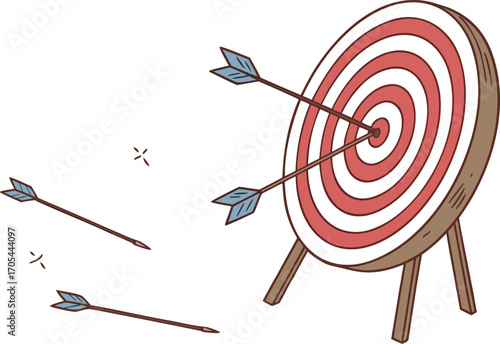 Dartboard target with an arrow hitting the bullseye represents the goal of success in business and marketing