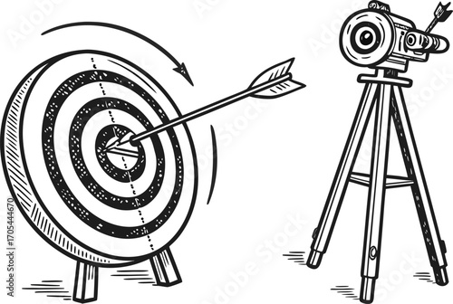 A perfect shot with a bow and arrow hits the bullseye, symbolizing success and accurate goal-setting in business and sports