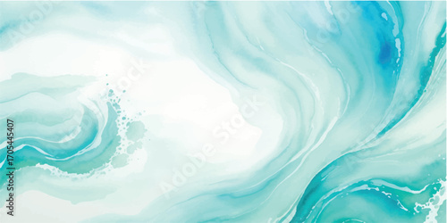 Abstract blue watercolor design with flowing light and fresh sea waves