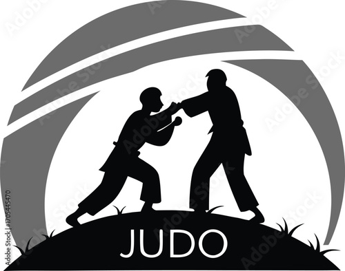 A silhouette illustration of a judo icon 
