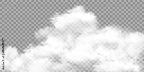 White cloudy fog, smoke overlay effect on a transparent background