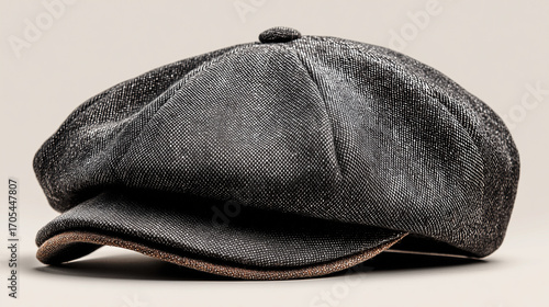 black newsboy hat landscape shot in photo studio with white background for promotion