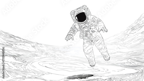 Abstract Astronaut Floating Above Moon Surface in Space Exploration Concept