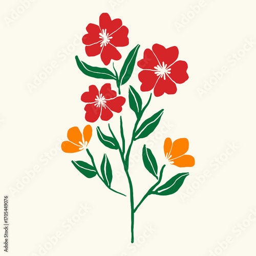 Colorful floral vector illustration with leaves and wildflowers