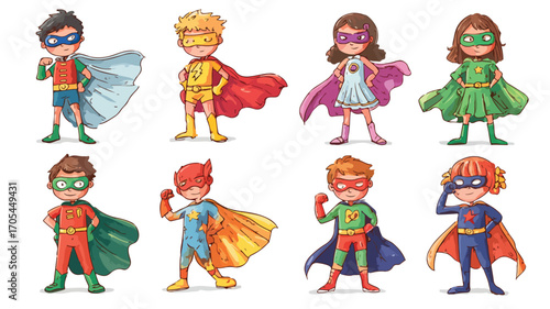 Cartoon Kids Superhero Costumes Boys Girls Fun Action Play Costume Set Illustration