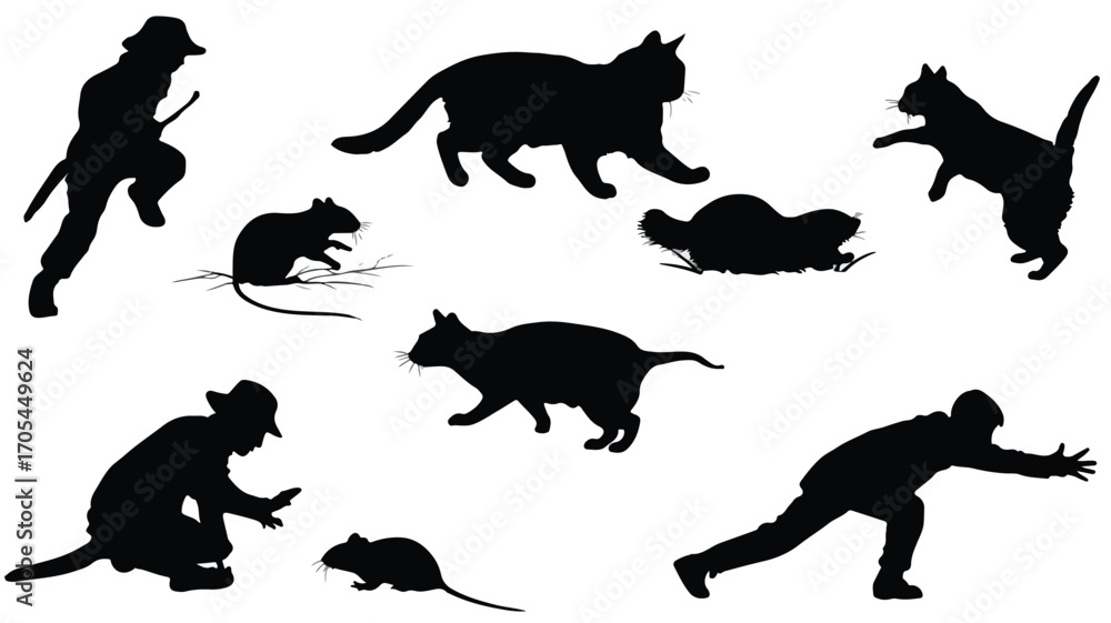 Naklejka premium Playful Cat Silhouette Vector Illustration for Creative Designs