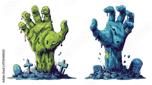 Spooky Cartoon Zombie Hands Gestures Vector Halloween Set