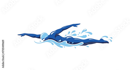 Blue swimmer performing freestyle stroke in water.