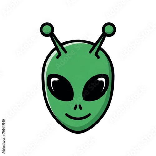 Green Alien Head with Antennae and Big Eyes.