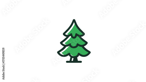 Decorative Christmas Tree Icon Vector with Outline Isolated on White Background