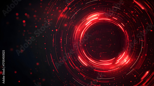 Futuristic digital design with red neon circles on dark black background, abstract glowing vector technology banner for innovation, IT, and modern business presentation templates