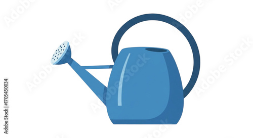 Blue watering can for garden use.