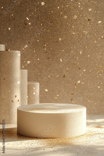 Minimal Cream Podium with Subtle Gold Dust Sparkles