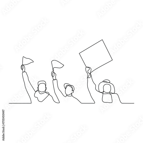 One continuous line drawing of demonstration people for an issue vector illustration.  Demonstration themes illustration in linear style vector concept. Great design for social issue campaign.