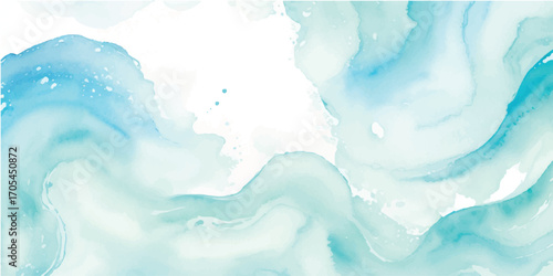 Abstract watercolor texture with blue splashes, a fresh sky, and a cold liquid pattern evoking ice and water