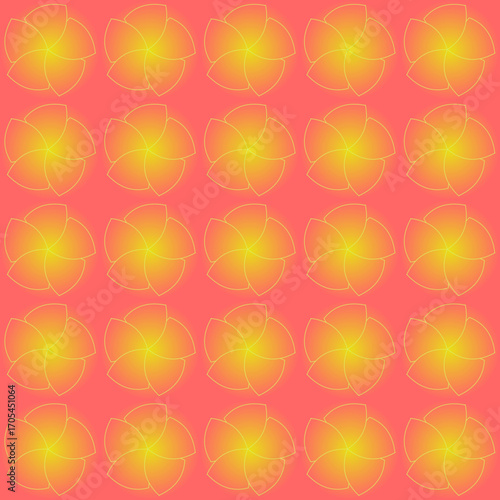 Golden-yellow blossoms glowing softly against a coral background, arranged in perfect harmony, radiating warmth, rhythm, and balance across twenty-two luminous floral forms.