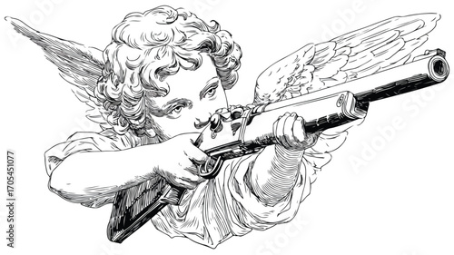 Cupid Angel with Gun Illustration Vector for Creative Designs
