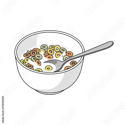Colorful Cereal Rings Floating in Milk with Spoon A Vibrant and Nutritious Breakfast