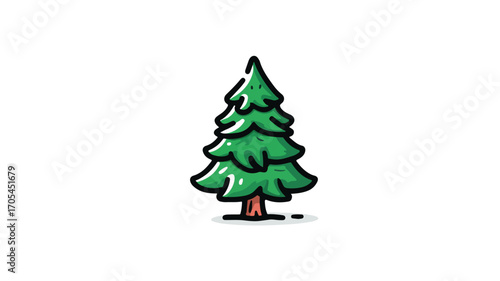 Cute Christmas Tree Doodle Cartoon Icon for Festive Designs