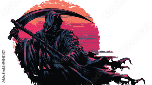 Grim Reaper Dark Art Scary Graphic Illustration for Design Projects