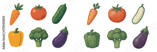 Colorful assortment of fresh organic vegetables including carrots tomatoes cucumbers peppers broccoli eggplant