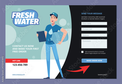 Water delivery. landing web page template for ordering fresh water