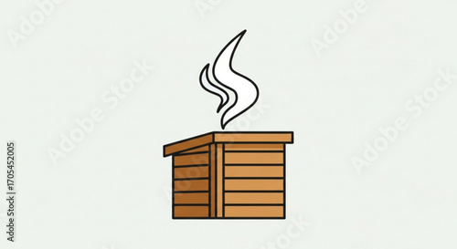Classic wooden sauna with rising steam for relaxation and wellness, a simple design perfect for spa promotions, health blogs, or creating a peaceful atmosphere in design projects