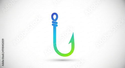 Vibrant fishing hook gradient illustration perfect for outdoor adventure brands and nautical themed designs, capture the thrill of angling and the serenity of waterside escapes