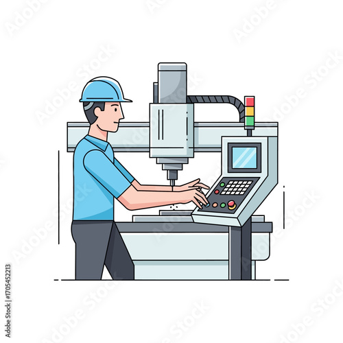 Engineer Operating a CNC Machine Precision Manufacturing and Technology